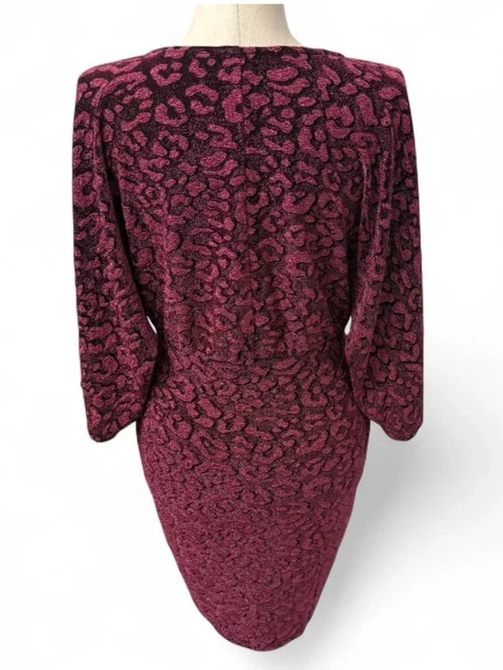 VENUS Plum Large Metallic Animal-Print V-Neck Long Sleeve Dress - Picture 3 of 6